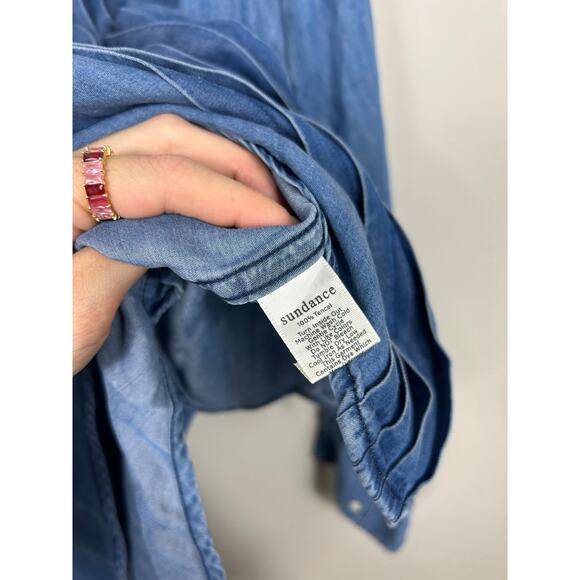 Sundance Tessa Chambray Pleated Top Blue Small Western - Picture 6 of 7